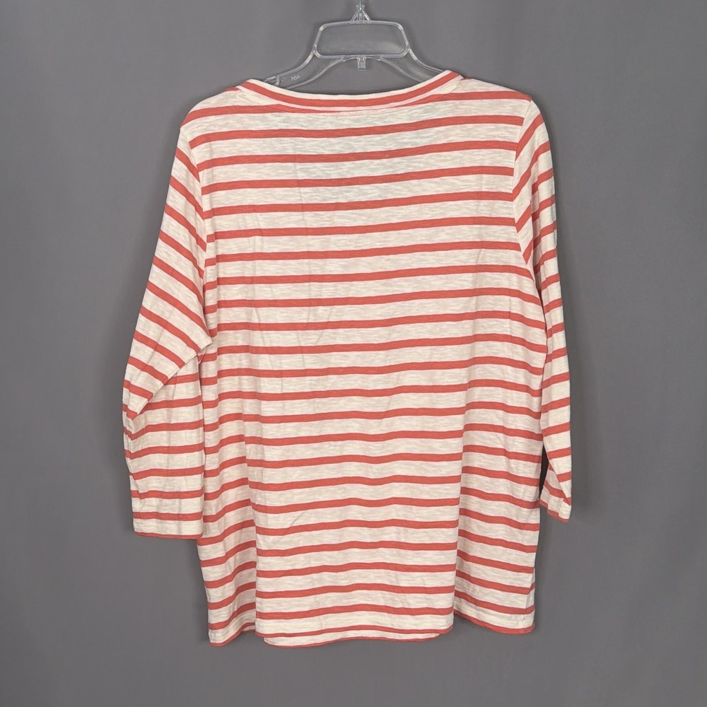 Talbots Top Women 1X Coral Stripe Beaded Neck 3/4 Sleeve Cotton Knit IN3048 - Picture 2 of 7